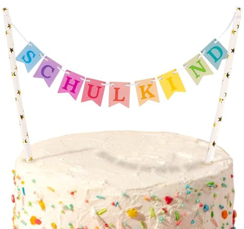 BETESSIN Tortendeko Einschulung Mädchen - Schulkind Tortenstecker Pastell - Cake Topper zum Schulanfang - Kuchendekoration für Schuleinführung, Einschulungsfeiern uvm.