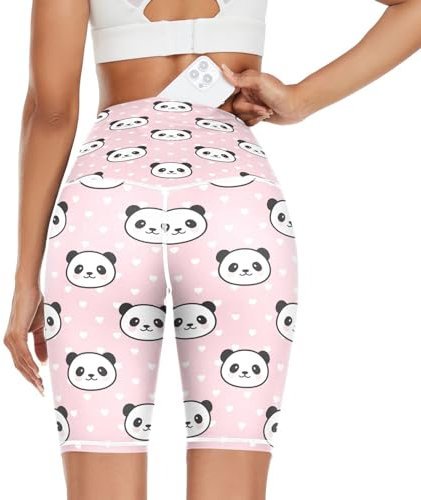 Damen Yoga Shorts Niedlich Panda Rosa Sport Yoga-Hose Kurze Sporthose Leggings Fitness Shorts Laufhose Kurze Hose tragen Tier