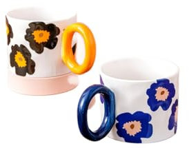 Cloud Hand Pinch Mug Big Ears Ceramic Coffee Mug Office Circle Handle Gift Mugs (Yellow)