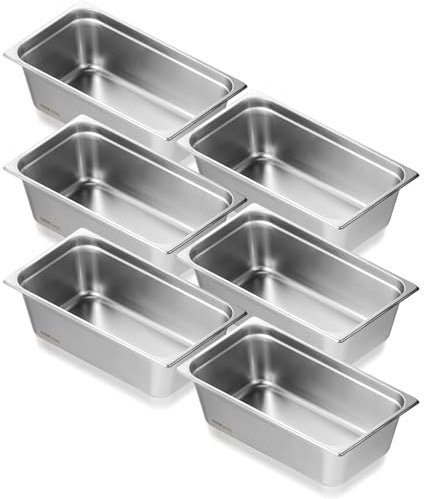 VEVOR Bac Gastronorme GN 1/1 Lot de 6, Récipient Inox pour Bain-marie 0,8 mm d'Épaisseur, Bac Inox Alimentaire 15 cm Profondeur, pour Fours à Convection, Réfrigérateurs, Stockage, Restauration