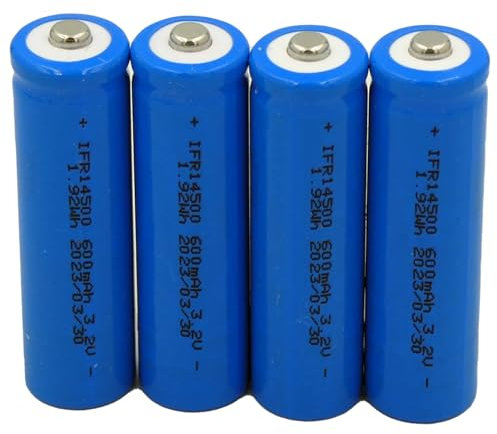 Akkuline LiFePo4 IFR 14500 Akku AA 4er Set wiederaufladbar - 600mAh 3,2V, Hochwertige Lithium Batterien, Ideal für Solarlampen, Langlebige Leistung - Akkus AA, Akku Batterien AA
