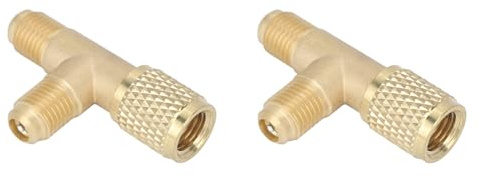 2 Stück Schnellkupplungs T Adapter, 6015 Messing Kältemitteltank Adapter für R22 R12 R134, Vakuumpumpenverteiler mit Ventilkern, 1/4 Zoll SAE FFL mit MFL