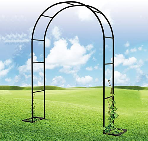 Großer Gartenbogen, Metall-Pergola-Laube für Kletterpflanzen mit Stützfüßen, Rosenbögen, Laube, Blumenständer, Hochzeitsbogen für Rosen, Kletterpflanzen-Unterstützung, Schwarz, 300 x 220 cm