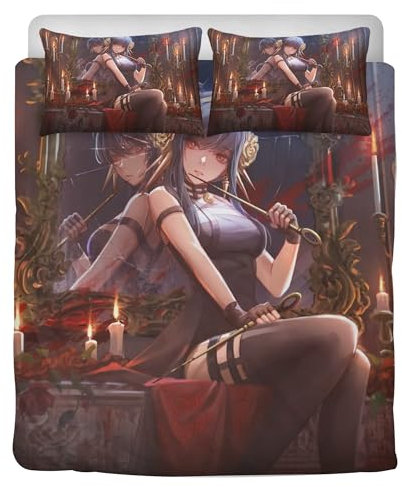 STARSAY Spy x Family Anime Bettwäsche-Sets Fanartikel Kinder Bettwäsche Mikrofaser Bettbezug 135x200 Mit Reißverschluss Bettwaren-Sets Mädchen Geschenke (Yor Forger)