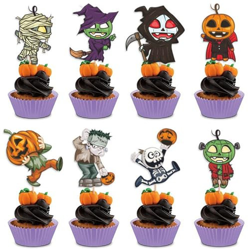 16 Stück Tortendeko Halloween Cupcake Topper Dekorationen, Geist Halloween Kuchendeko, Halloween Picks Tortendeko für Halloween Party