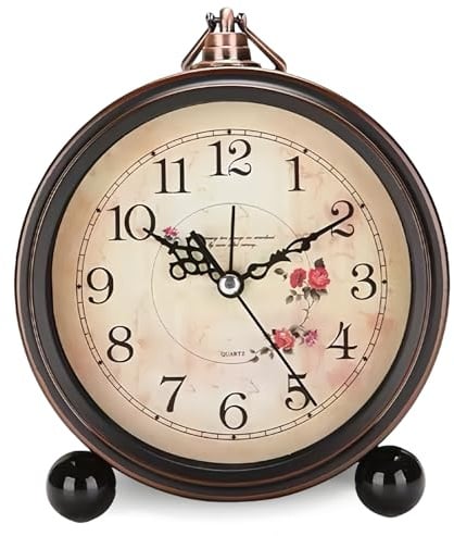 GOEDCH Retro Wecker Analog 5,3 Zoll | Metall Tischuhr mit Lautem Alarm & Großem Zifferblatt | Ohne Ticken, Geräuschlos für Schlafzimmer, Wohnzimmer | Batteriebetrieben, Vintage Design