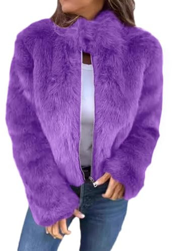 Onsoyours Cappotto in Pelliccia Sintetica da Donna Invernali Maniche Lunghe Giacche Giacca Faux Pelliccia Ecologica Giubbotto Calda Spessa Parka Capispalla Cardigan A Viola 3XL