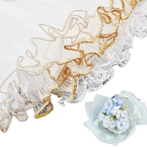 WEBEEDY 12 Yard 3 Farben Blumenverpackungsmaschenpapier 3 Packung Weißes Golden Bouquet Verpackungspapier Durchsichtiges Knitterblumenverpackungspapier Für Valentinstag Hochzeitsgeschen