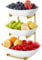 Lifewit Obst Etagere mit 3 Etagen, Obstschalen aus Kunstsoff mit Goldenes Metallregal, Obstkorb Etagere 3 Stöckig, Obstständer Obstregal mit Weiße Servierplatte für Buffets/Obst/Snack/Gemüse/Desserts
