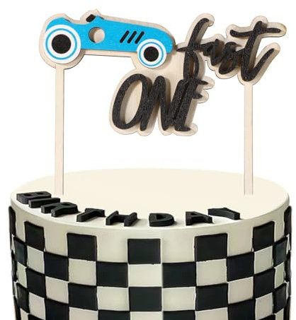 Fast One Birthday-Kuchenaufsatz, Hölzerner Auto-Kuchenaufsatz Fast One Rennauto-Kuchenaufsatz für Dekorationen zur Ersten Geburtstagsparty mit Rennthema