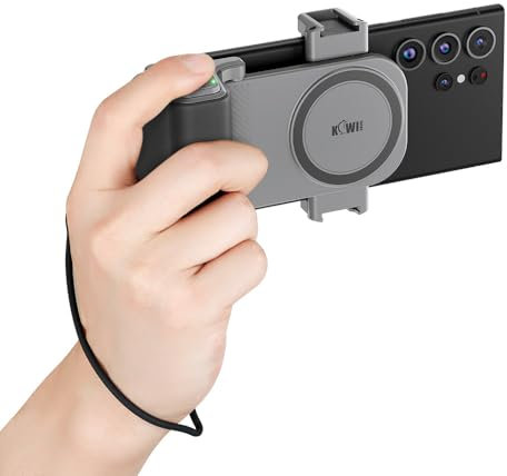 KIWIFOTOS Smartphone Camera Grip fits Large Hand with Bluetooth Remote - Vlogging Video Recording Filming Snap Handle Grip for iPhone Andriod Phones Width 59-85mm (Gray)
