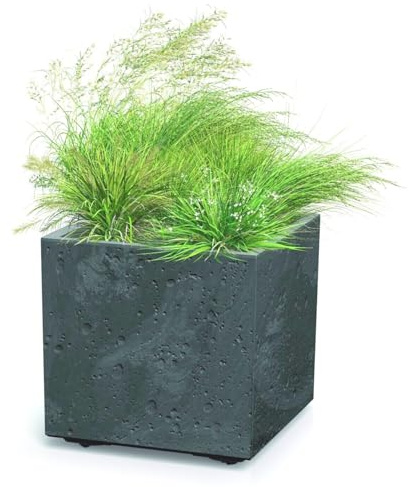 B2C Modular Concrete Square Planter with Inner Pot Garden Patio Home Decor Beton Effect Moder Weather Resistant Stackable Design (Marengo, Small - Square)