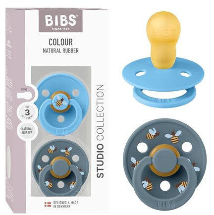BIBS Colour Studio Schnuller 2er-Pack, BPA-frei, Kirschform Nippel. Naturkautschuk/Latex, Hergestellt in Dänemark, Größe 3 (18+ Monate), Breeze/Petrol