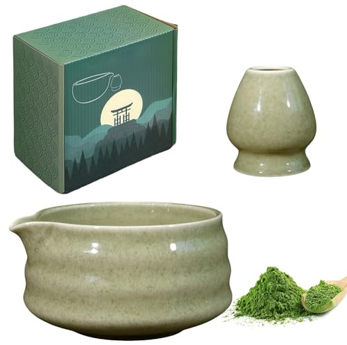WANDGU Ensemble à thé manuel matcha avec porte-fouet et récipient pour poudre, cérémonie du thé matcha (2 pièces)