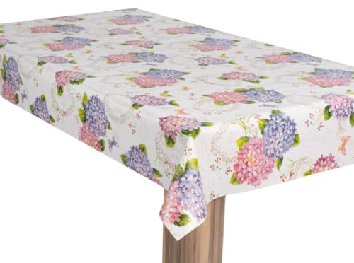 laro Wachstuch-Tischdecke Wachstischdecke Gartentischdecke Hortensien Lila Rosa, Muster:Hortensien Lila Rosa, Größe:90x100