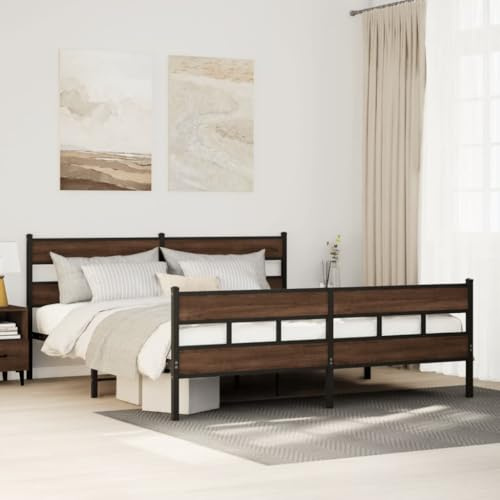 KTHLBRH Bettgestell Familienbett Doppelbett Schlafzimmer möbel Metallbett ohne Matratze Braun Eichen-Optik 193x203 cm