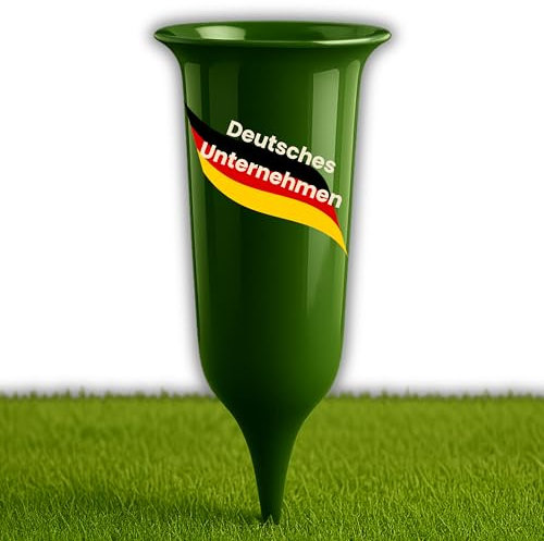 ELBKAISER – Grüne Grabvase mit Erdspieß, Robuste Friedhofsvase für Grabgestaltung, Grabvasen zum Stecken mit Sockel & Einsatz für frische Blumen, wetterbeständig, ideal für den Friedhof