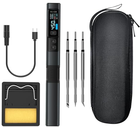 Soldering Iron,100W Schnelles Aufheizen 2S 100-450°C DC-Stromversorgung 9-24V Voreingestellte Temperatur in 3 Gruppen Intelligentes Digitales Werkzeug mit Stift für Reparaturen 3 Lötspitzen HS-02B