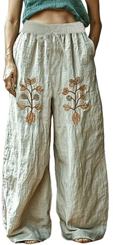 Leichte lockere Hose mit Taschen, gerades Bein, Boho-Hose für Damen, Übergröße, lockere Freizeithose, Haremhose, Sommerhose, gerades Bein, Jogger, Walkinghose, weiß, M