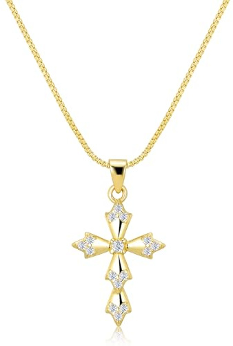 Kreuzkette Gold/Silber 925 Damen Zirkonia Glänzende Halskette KreuzAnhänger | ALEXCRAFT Kreuzkette Gold/Silber 925 Damen Zirkonia Glänzende Halskette Kreuz Anhänger Verstellbare Nickelfrei Geschenke