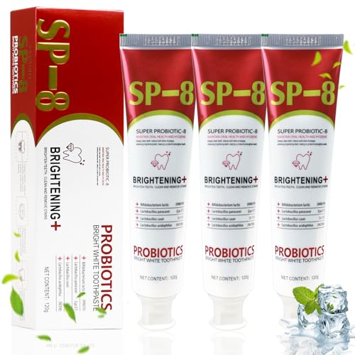 Puasok 3 Stück SP-8 Zahnpasta, Probiotische Zahnpasta für Zahnaufhellung | Tiefenreinigung, Frischen Atem, Zahnfleischschutz, 120 g je Tube
