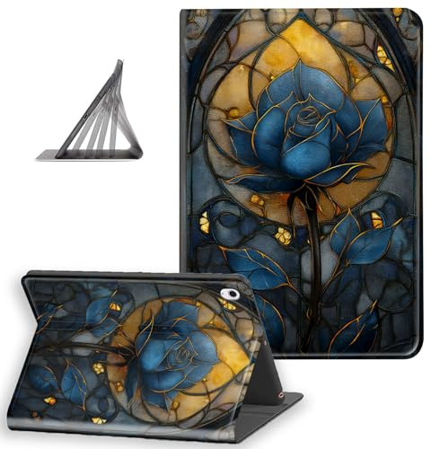 DISUOFEART for iPad A16 Case/iPad 10th Generation Case（2025/2022, Slim Lightweight Stand Cover with Auto Sleep/Wake, Glass Window of Dark Blue Rose