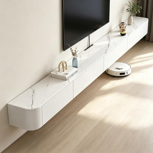 Aipunlus Wall Mounted TV Unit, Floating TV Stand Cabinet, Texture Floating TV Cabinet with Doors in Media Wall Unit, Entertainment Storage TV Console for Living Room and Office (Texture, 240cm)