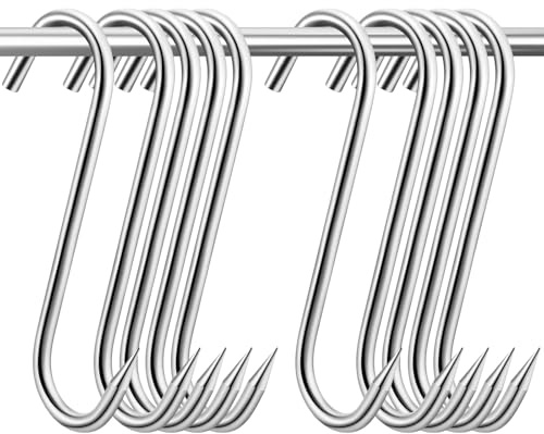 RTZYYMX Meat Hooks, (8.26''×10MM) 10Pack Stainless Steel Meat Hooks S-Shaped Butcher Hooks for Smoker Drying Butchering Smoking BBQ Grilling Jerky