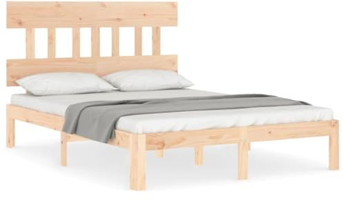 Owoxanthellate Massivholz-Bett Kiefer unbehandelt 120 x 190 cm Single Bettgestell mit Kopfteil für Schlafzimmer und Gästezimmer modernes Design Robust