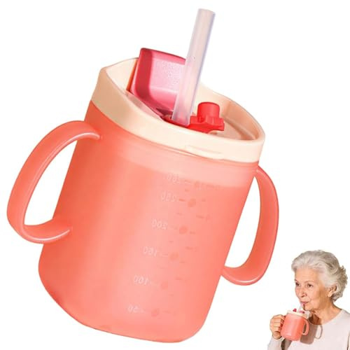 Novastream 280ml Pink Adult Sippy Cup for Elderly Non Spill, Beakers for Elderly with Lid and Straw, Drinking Cup for Elderly Non Spill Hot Drinks, Adult Beaker