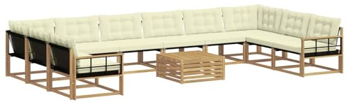 vidaXL Outdoor-Sofagarnitur mit Kissen 11 pcs Weiß und Creme, Garten Set, modernes Outdoor Sofa, langlebige Lounge, Textilene Couch, wetterfeste Sitzgelegenheit für die Terrasse