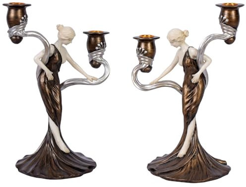 Zwei figürliche Kerzenleuchter im Jugendstil Damen Vintage Kerzenhalter IS062 Palazzo Exklusiv