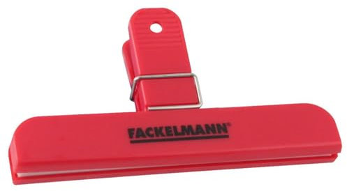 Fackelmann 59910 Pince à sachet, pince rouge, ferme sachet, pince pour sachet hermétique, Plastique, Acier inoxydable, 15,2 x 8,3 cm