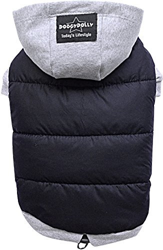 Doggy Dolly W109 Hundejacke Wasserabweisend mit Kapuze, schwarz/grau, Wintermantel/Winterjacke, Größe : S