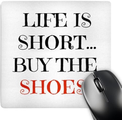 3dRose Life is Short Buy the Shoes Red and Black Letters on White Background Mouse Pad (mp_192411_1)