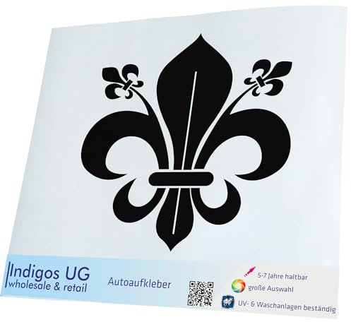 INDIGOS UG Auto Aufkleber Auto - 120x110 mm - französische Lilie - schwarz - Selbstklebender Sticker für Auto, Fenster, Bus oder LKW