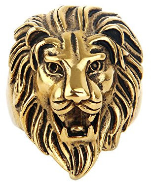 COPAUL Schmuck Herren Edelstahl Ring Löwe Gold Größen 54 (17.2) - 75 (23.9)