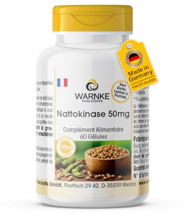 Nattokinase Kapseln 50mg - 60 Kapseln - schluckfreundlich - 2000 FU pro Tagesverzehr | Warnke Vitalstoffe - Deutsche Apothekenqualität
