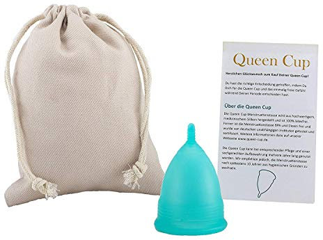 QUEEN CUP Menstruationstasse aus 100% medizinischem Silikon | Deutsches Zertifikat | Perioden Tasse inkl. Beutel + Anleitung Größe S