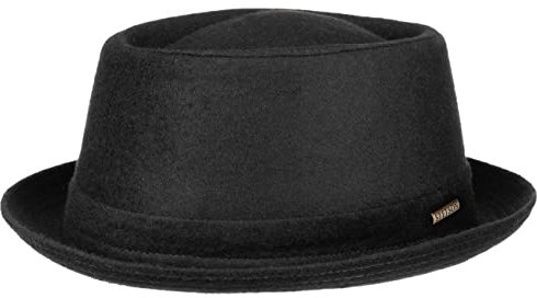 Stetson Wool Pork Pie Hut Herren/Damen - Porkpie Filzhut - Made in Italy - Fedora mit Schurwolle und Baumwollfutter - Fedora mit Krempe - Winterhut Herbst/Winter schwarz 60 cm