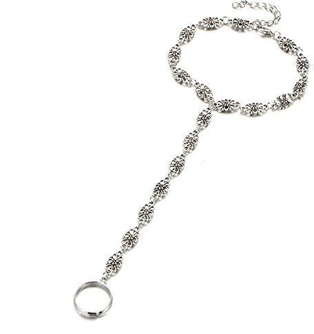 AMDXD Schmuck Fußskette Vintage Indisch Blume Damen Versilbert Fußkettchen Silber L?nge 27CM