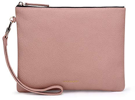 Doris&Jacky Damen Echtes Leder Clutch Schaffell Geldbörse Abendtasche mit Handschlaufe(Pink-Ziegenfell)