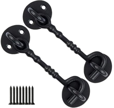 S & S International Cast Iron (Pack of 2) 10 Knotted Cabin Hook, Black Antique Large Cabin Hook Eye Latch for Internal and External Doors, Garden Gate, 250mm