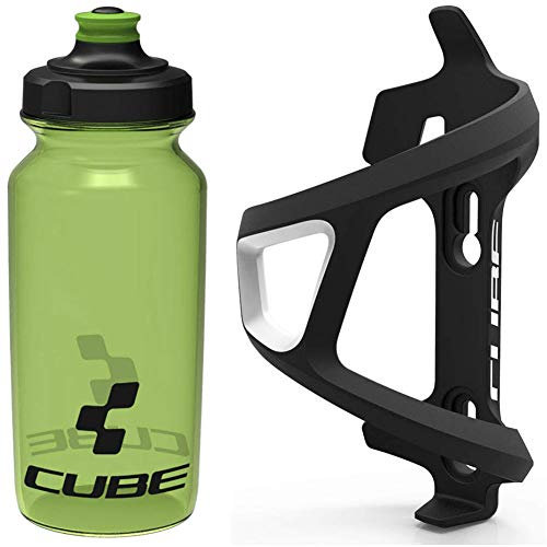 Cube HPP Left Side Loading Cage - Black & Icon Bottle - Green, 500ml / Lightweight Bicycle Cycling Cycle Bike MTB Mountain Road Water Drink Flask Bidon Bracket Mount Holder HPA HPP Set Accessories