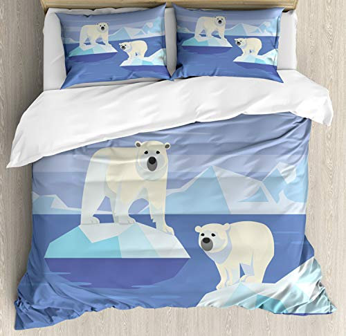 ABAKUHAUS Eisbär Bettbezug Set King Size, ICY Rock Habitat, Top Qualität Weich und Warm 3 Teiligen Bettbezug mit 2 Kissenbezüge, Mehrfarbig Blau