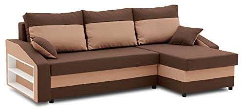 Sofini Ecksofa Hewlet mit Regal und Schlaffunktion! Best ECKSOFA! Eckcouch mit Bettkasten! (Haiti 5+ Haiti 4- Regal Links)