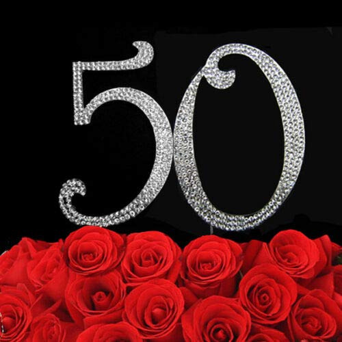World of Sparkles 120mm Silber Nummer Kuchendekoration Mit Strass Diamanten Strass Kostüm Geburtstag Kinder Jubiläum Party Zubehör Dekor (12cm-Silver-50-Fifty)