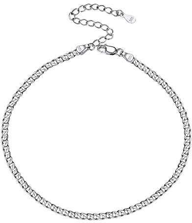 PROSILVER Damen Fußkettchen Armband 925 Sterling Silber Panzerkette Fußkettchen 3mm breit 22+5cm verstellbar Gliederkette Sommer Strand Schmuck für Mädchen Frauen