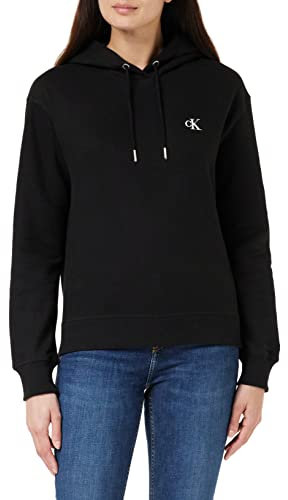 Calvin Klein Jeans Damen Sweatshirt Ck Embroidery mit Kapuze, Schwarz (Ck Black), M