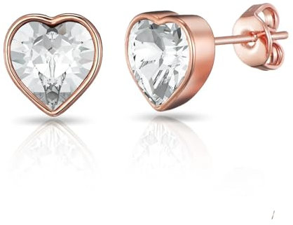 Philip Jones Rose Gold Plated Bezel set Heart Earrings Created with Zircondia® Crystals